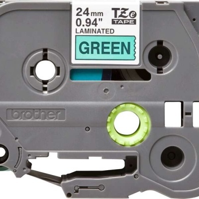 Cartucho de fita laminada para rotuladora Brother cinza e verde