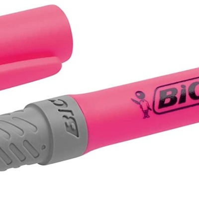 Marcador fluorescente rosa BIC Marking com pega cinzenta e tampa ao lado