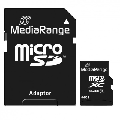Cartão microSD 64GB e adaptador SD pretos MediaRange