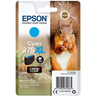 Cartucho Epson Cyan 378 XL com imagem de esquilo e código de barras.