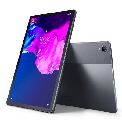 Tablet cinzento com ecrã colorido e câmara traseira