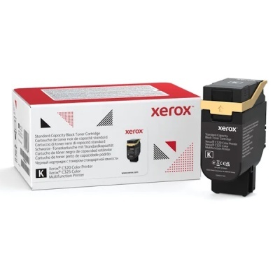 Cartucho de toner preto Xerox C320 C325 com embalagem branca e detalhes vermelhos