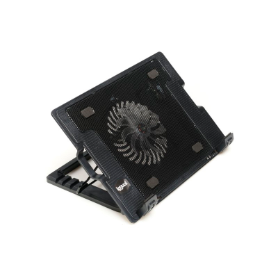 Suporte para portátil preto com ventoinha e base inclinável