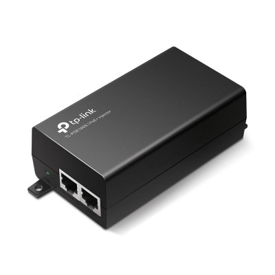 Injetor PoE preto tp-link TL-POE160S com duas portas Ethernet