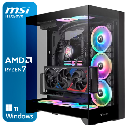 Computador de secretária com ventiladores RGB e placa MSI RTX5070