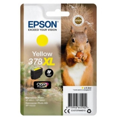 Embalagem tinteiro Epson XL amarelo 378 com imagem de esquilo