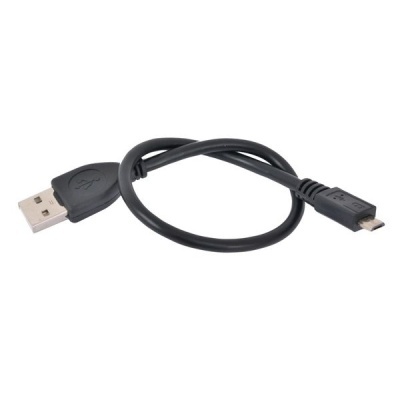 Cabo USB preto com conetores USB-A e micro-USB