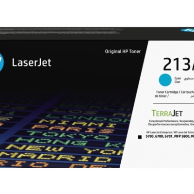 Embalagem toner HP LaserJet 213A cyan com texto e logo HP