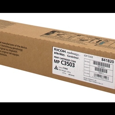 Cartucho de impressão Ricoh MP C3503 cyan em embalagem de cartão castanho