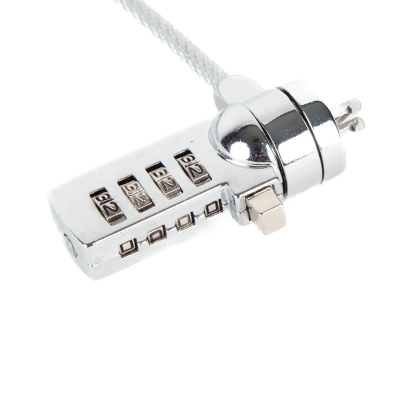 Cadeado metálico prateado com combinação numérica e cabo flexível