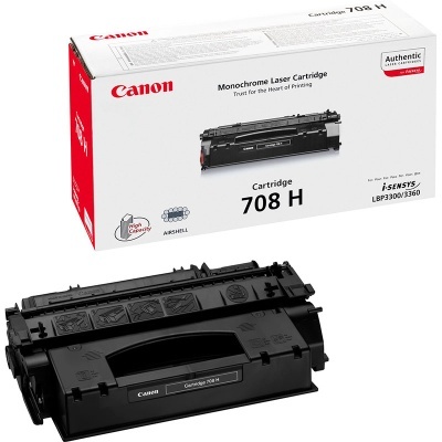 Cartucho toner Canon 708 H preto e embalagem branca e vermelha