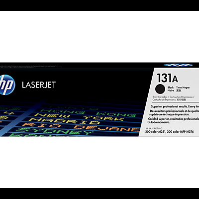 Cartucho de tinta HP LaserJet CF210A 131A preto em embalagem preta