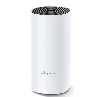 Roteador Wi-Fi TP-Link branco com topo preto listrado.