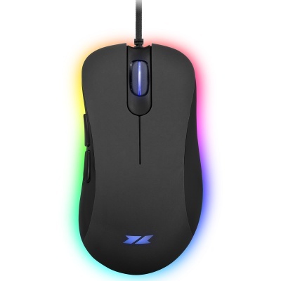 Rato gaming preto com iluminação RGB e botões laterais