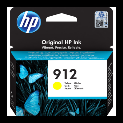 Embalagem de tinteiro HP 912 amarelo com borboletas azuis