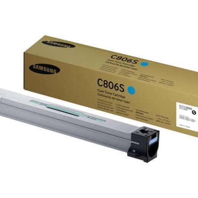 Cartucho de toner Samsung C806S ciano com embalagem castanha e preto
