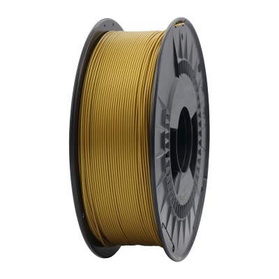 Bobina de filamento para impressão 3D dourado em suporte preto