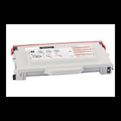 Cartucho de impressora cinzento com etiqueta e detalhes em vermelho e preto