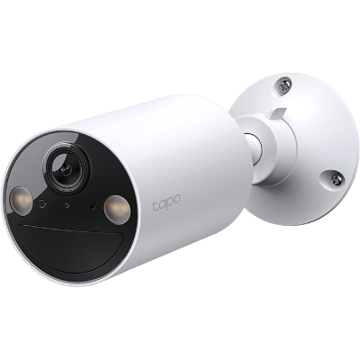 Câmara de segurança exterior branca com lente preta e LEDs