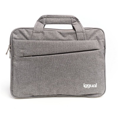 Mala para portátil cinzenta com alças e bolso frontal