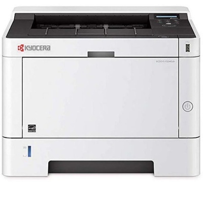 Impressora Kyocera EcoSys P2040dn branca e preta com painel digital e entradas USB