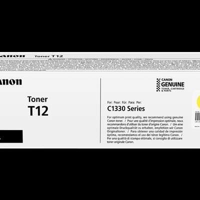 Embalagem de toner Canon T12 para impressora série C1330, branca com texto preto e amarelo