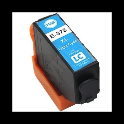 Cartucho de tinta ciano claro com etiquetas e proteção laranja