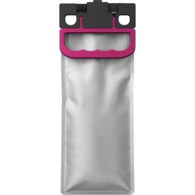 saco de plástico transparente com fecho preto e pega rosa