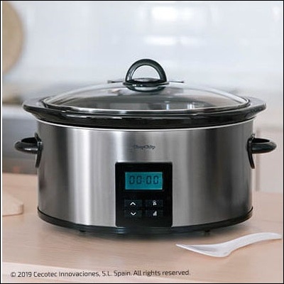 Panela elétrica de cozedura lenta com tampo de vidro e display digital
