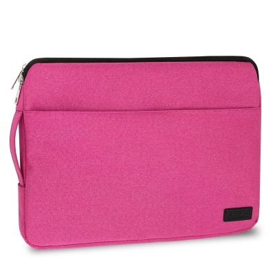 Capa para portátil cor de rosa com fecho preto e etiqueta SUBBLIM