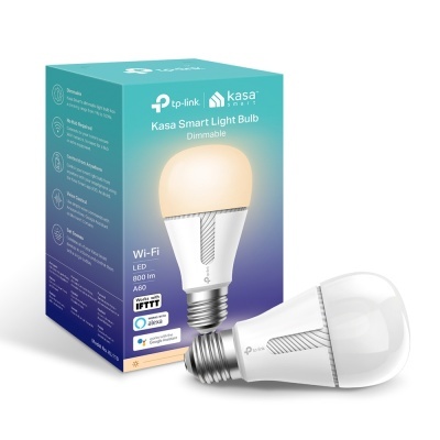 Lâmpada inteligente LED branca tp-link Kasa com embalagem azul