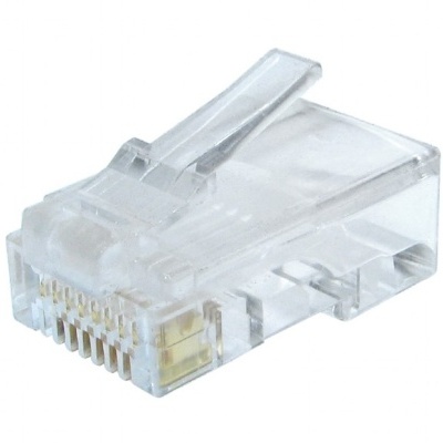 Conector RJ45 transparente para cabo de rede com oito pinos dourados
