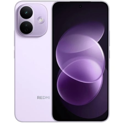 Smartphone Redmi lilás com duas câmaras traseiras e ecrã preto frontal