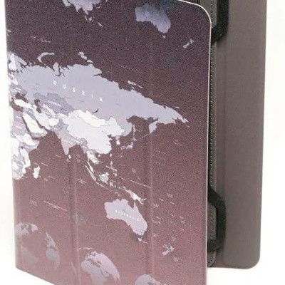 Capa para tablet com estampa de mapa do mundo e texto iggual