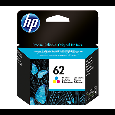 Embalagem de tinteiro HP 62 tri-colour com borboletas azuis