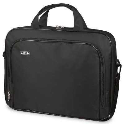 Mala de computador preta da marca SUBBLIM com alça de mão dupla e bolso frontal