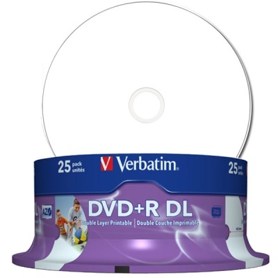 Pacote de 25 DVDs Verbatim DVD+R DL dupla camada roxo e azul