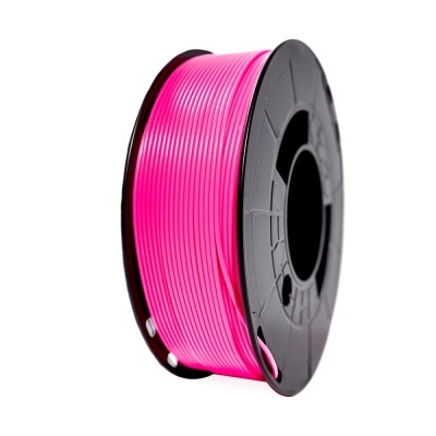 Rolo de filamento rosa para impressora 3D em suporte preto