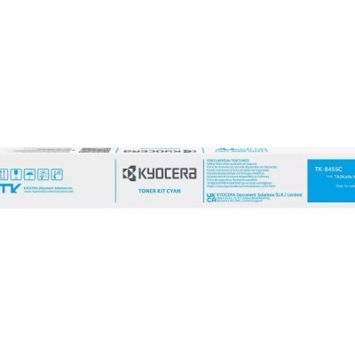 Caixa branca de toner Kyocera para impressora com rótulo azul