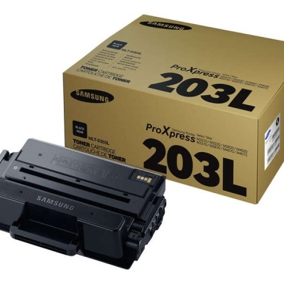 Toner preto Samsung ProXpress 203L com caixa castanha e texto preto