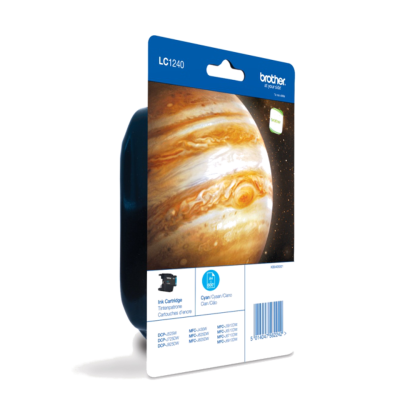 Embalagem de cartucho de tinta Brother LC1240 com imagem do planeta Júpiter