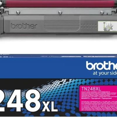 Cartucho toner Brother TN248XL magenta com caixa azul e preta