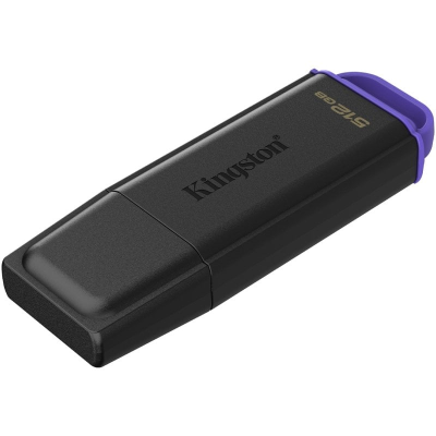 Pen USB Kingston preto com tampa e detalhe roxo 512 GB