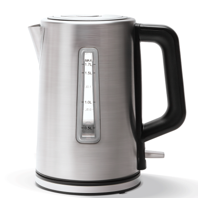 Chaleira eléctrica de inox com visor de nível de água e pega preta