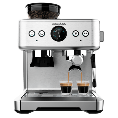 Máquina de café espresso cecotec em aço inoxidável com moinho e duas chávenas