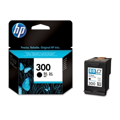 Cartucho de tinta HP 300 preto com embalagem preta e azul com borboletas azuis