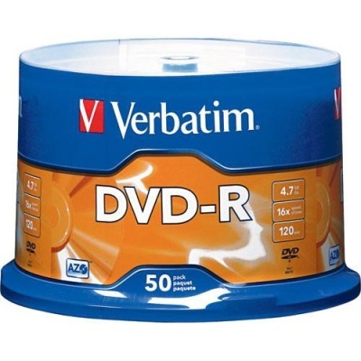 Pack de 50 DVDs-R Verbatim azul e laranja com capacidade 4.7GB e velocidade 16x