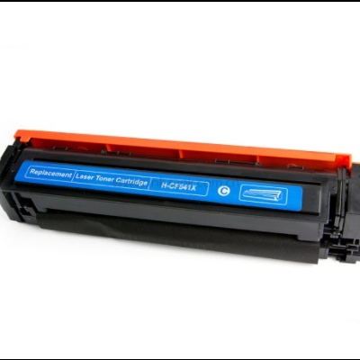 Cartucho de toner preto para impressora a laser com etiqueta azul e tampa laranja