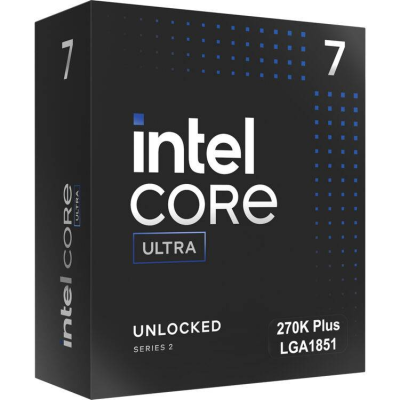 Caixa preta de processador Intel Core Ultra 7 com texto branco e azul