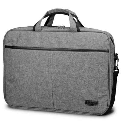Mala de transporte cinzenta para computador portátil com alças e bolso frontal